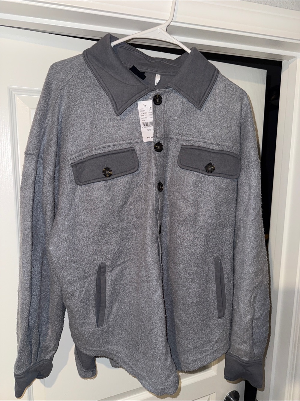 American Eagle Outfitters Gray Fleece Button-Front Shirt Jacket